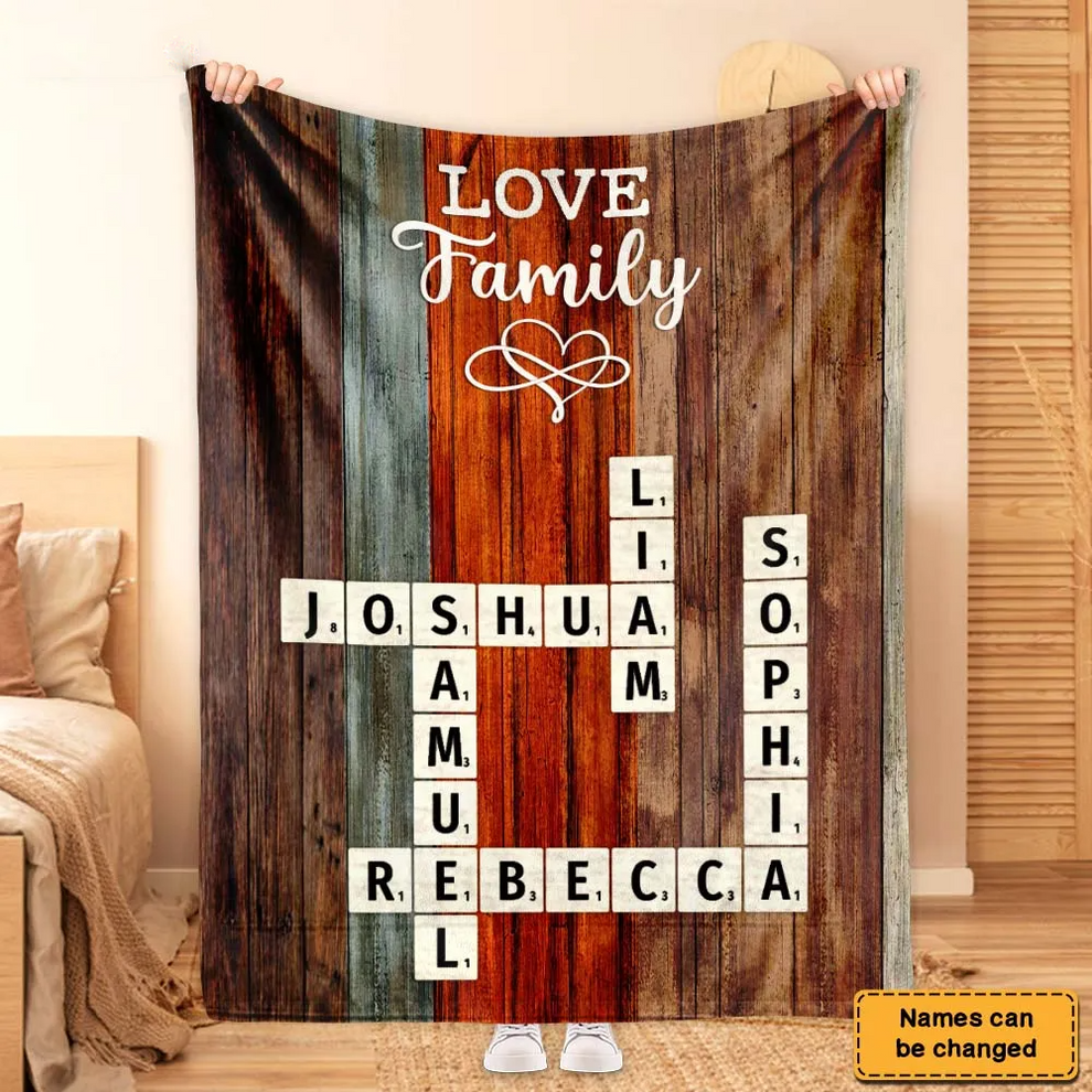 Personalized Created In A Moment, Treasured Forever Family Crossword Art fleece blanket, product with name options