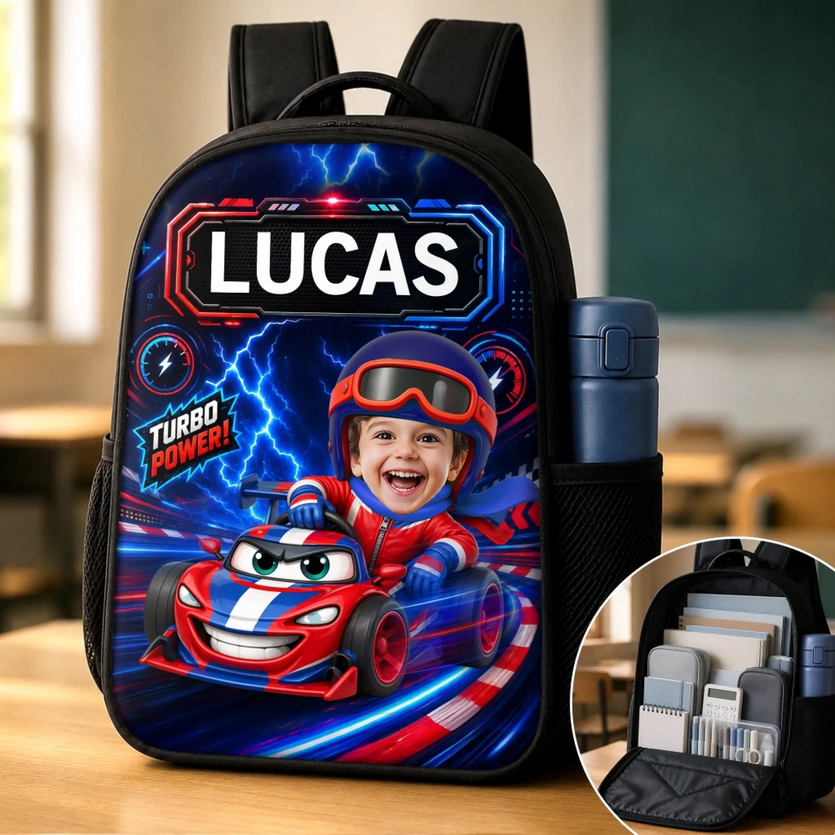 Custom Photo Kids Cruising Into Fun - Personalized Kid Backpack - Gift For Back To School, First Day of School - Student, Son, Daughter | Kindergarten, Pre-K, Preschool