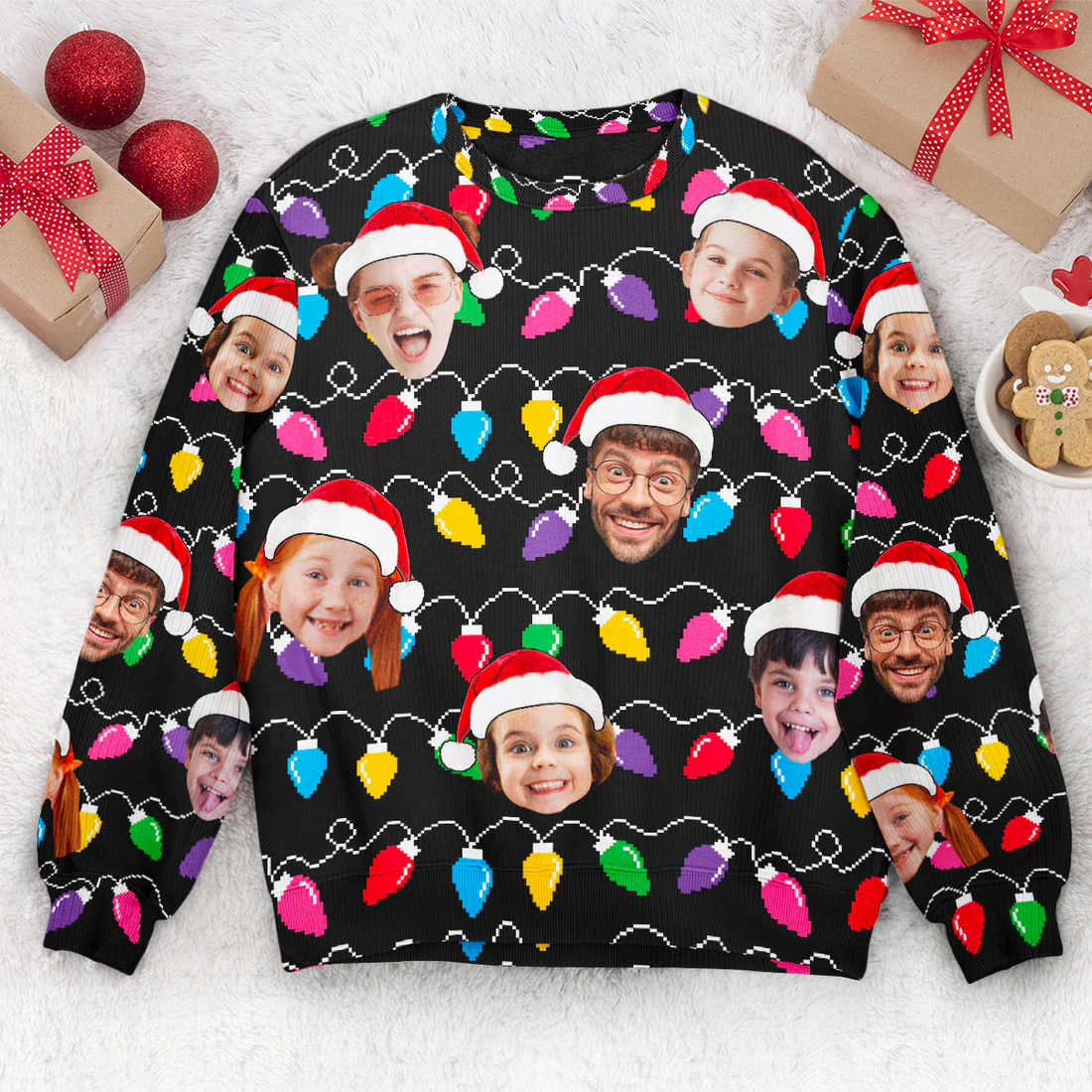 Custom Photo Christmas Family Pet Funny Xmas Leds ugly Christmas sweater, alternate view 2