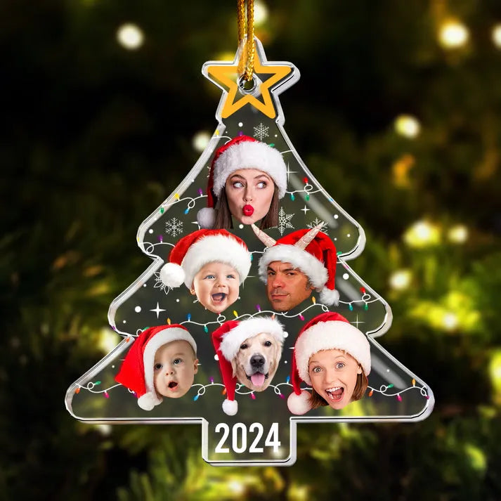 Custom Photo Christmas Tree With Led Light Funny Family custom shaped acrylic ornament, main view