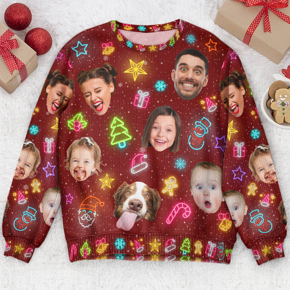 Custom Photo Funny Light Up Christmas ugly Christmas sweater, main view