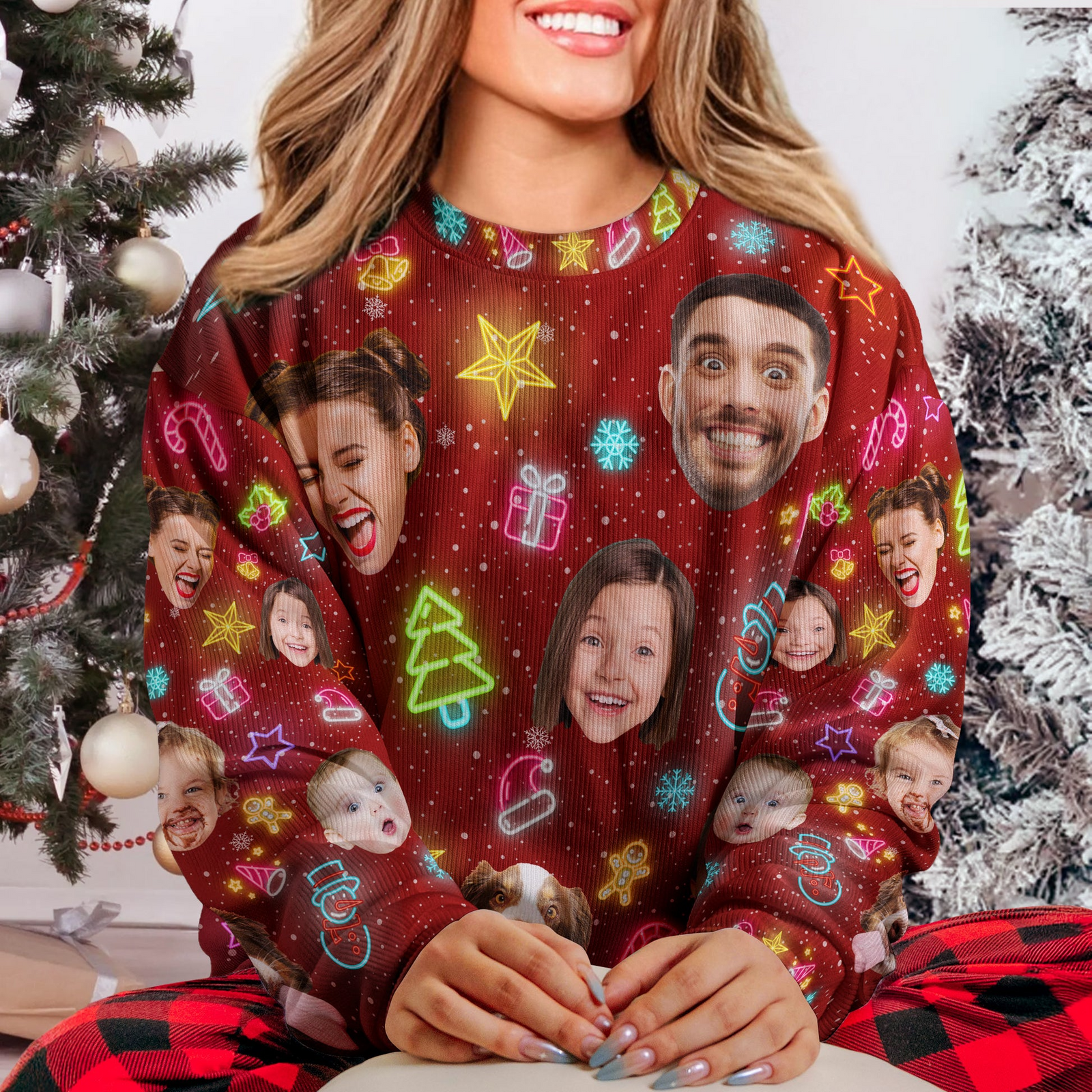 Custom Photo Funny Light Up Christmas - Personalized Custom Ugly Sweater - Gift For Family Members