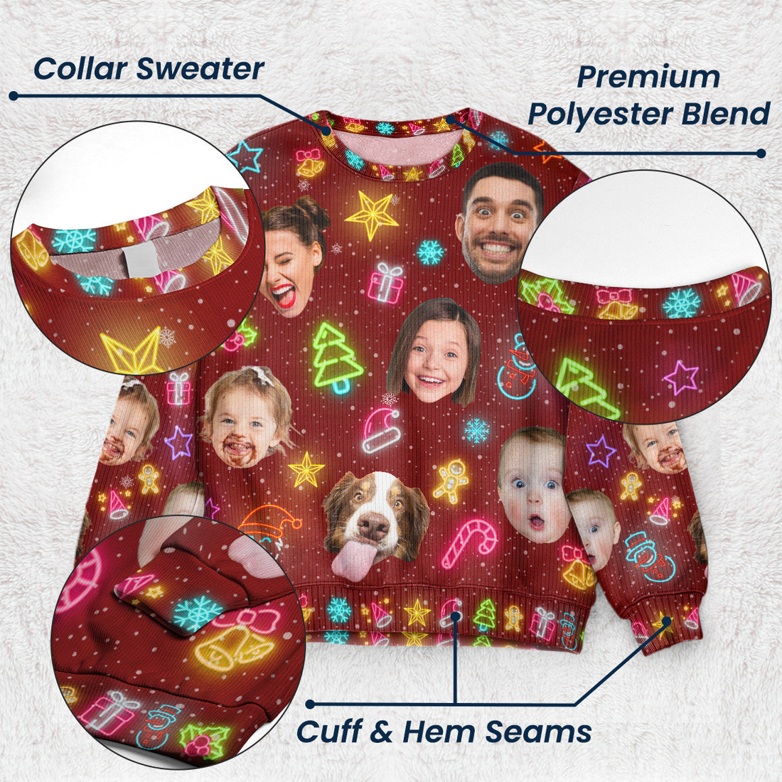 Custom Photo Funny Light Up Christmas ugly Christmas sweater, alternate view 6