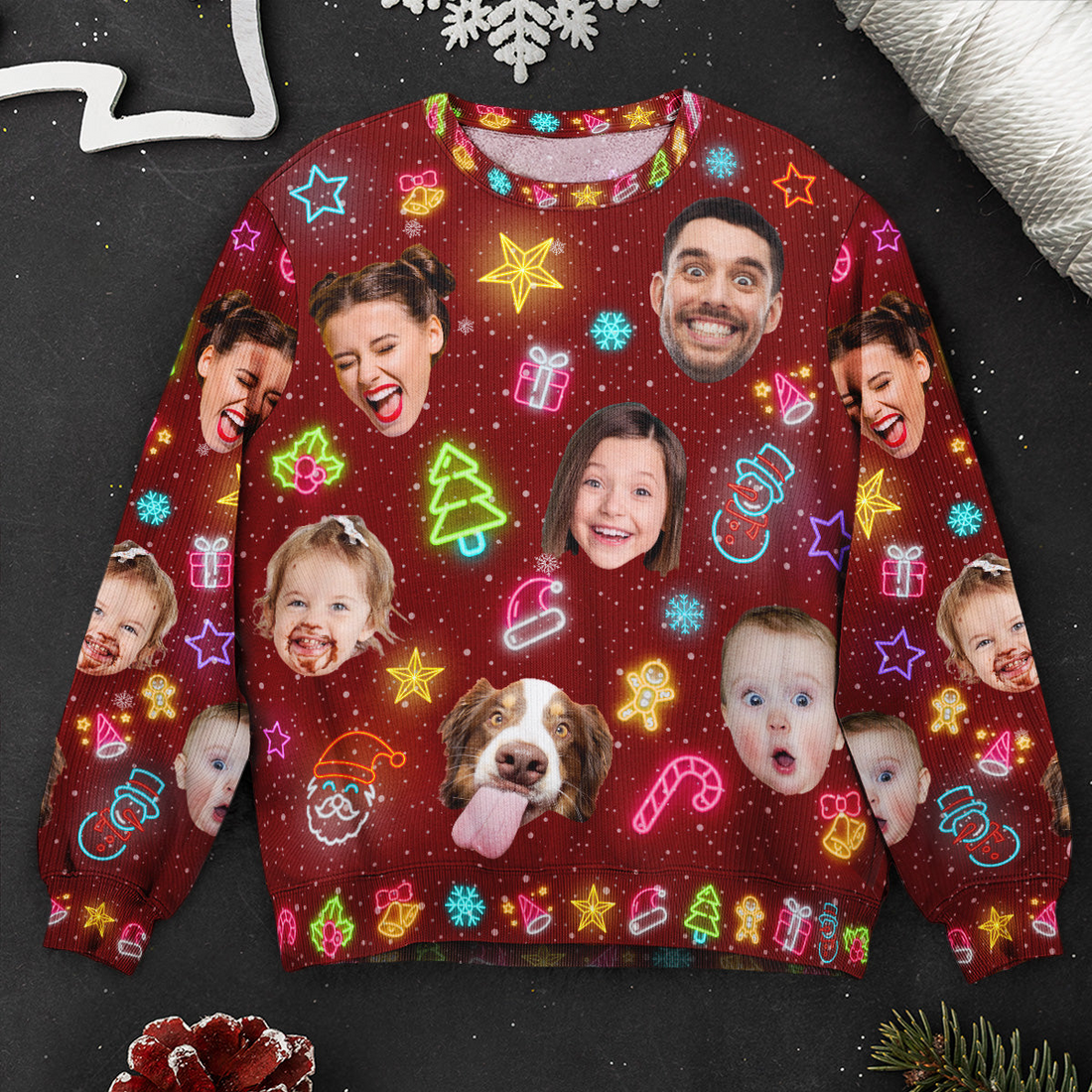 Custom Photo Funny Light Up Christmas ugly Christmas sweater, alternate view 4