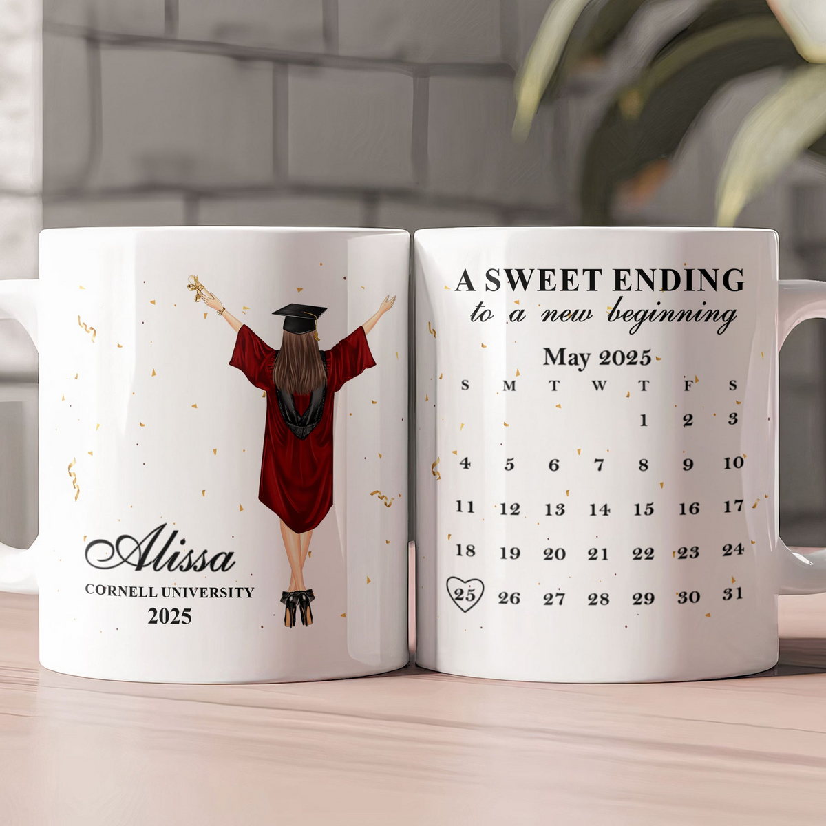 A Sweet Ending To A New Beginning - Personalized Custom Mug - Graduation Motivation Gift For Her/Him, Daughter/Son, Grad Ceremony, Commencement
