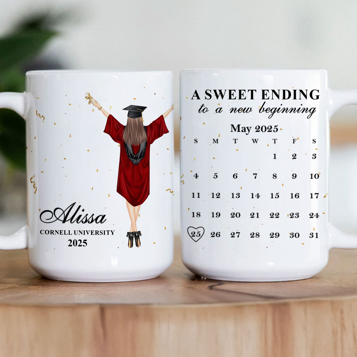 A Sweet Ending To A New Beginning - Personalized Custom Mug - Graduation Motivation Gift For Her/Him, Daughter/Son, Grad Ceremony, Commencement