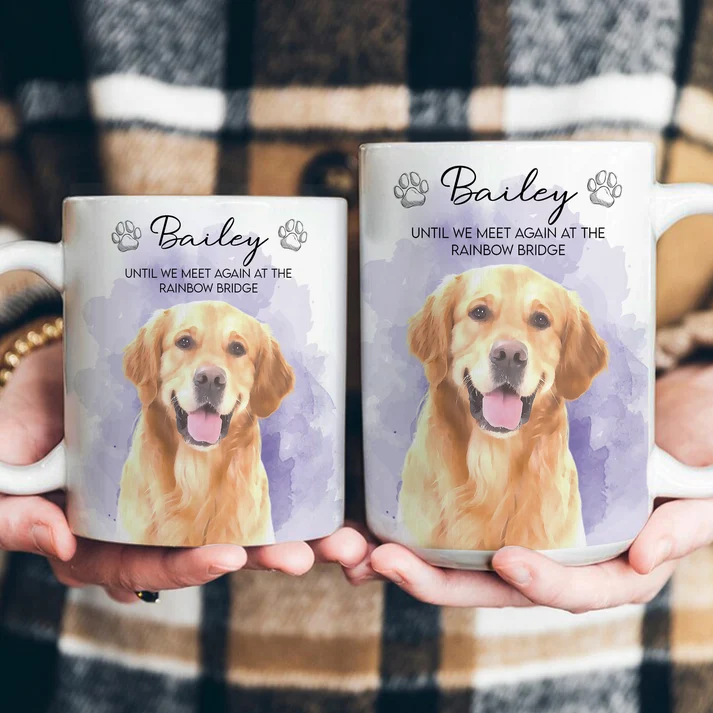 Custom Photo Watercolor Pet Portrait Memorial - Personalized Custom Mug - Pet Memorial Sympathy Gifts For Dog Lovers, Cat Lovers