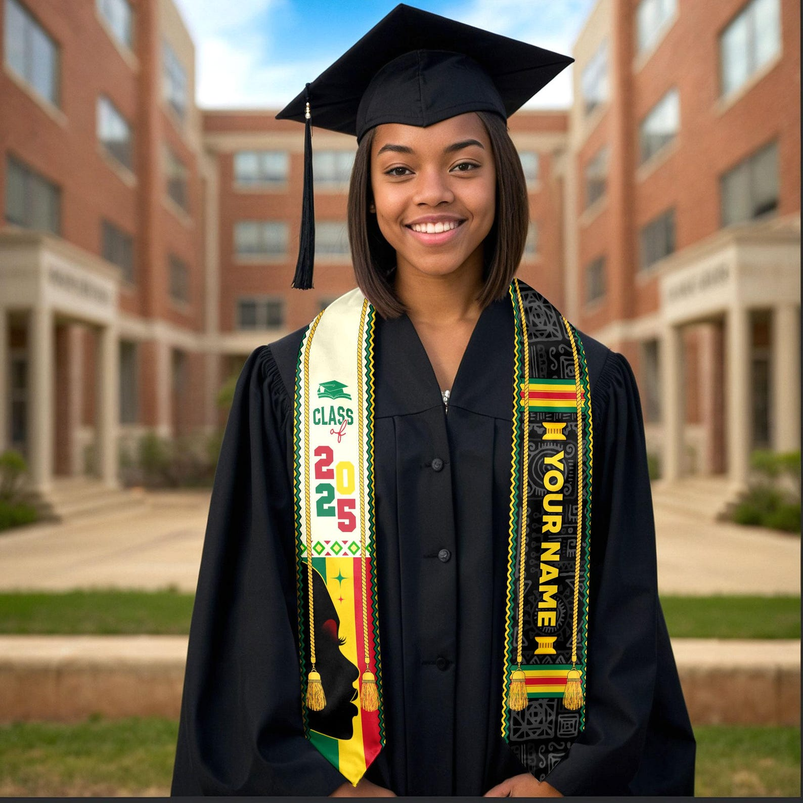 Custom African Flag Graduation Sash - Personalized Stoles Sash - African Graduation Gifts, Black History Month, Juneteenth