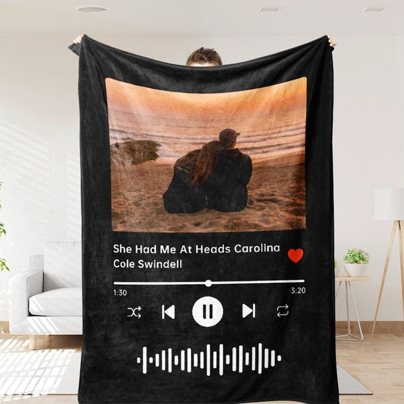 Couple's Personalized Song Blanket: Custom "Our Song" Music Player with Photo - Unique Anniversary or Birthday Gift for Wife, Husband, or Partner