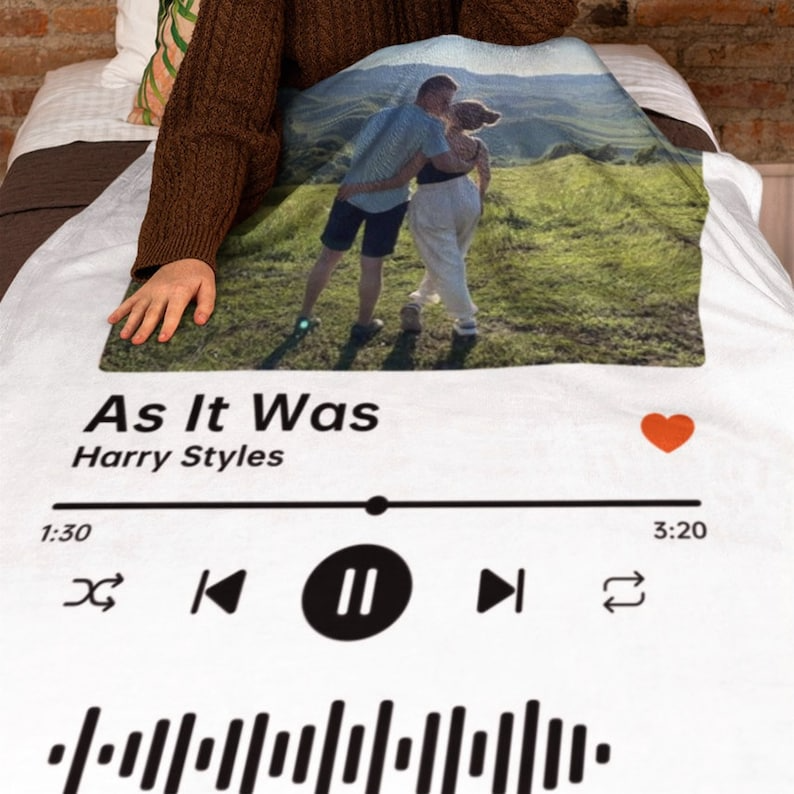 Couple's Personalized Song Blanket: Custom "Our Song" Music Player with Photo - Unique Anniversary or Birthday Gift for Wife, Husband, or Partner
