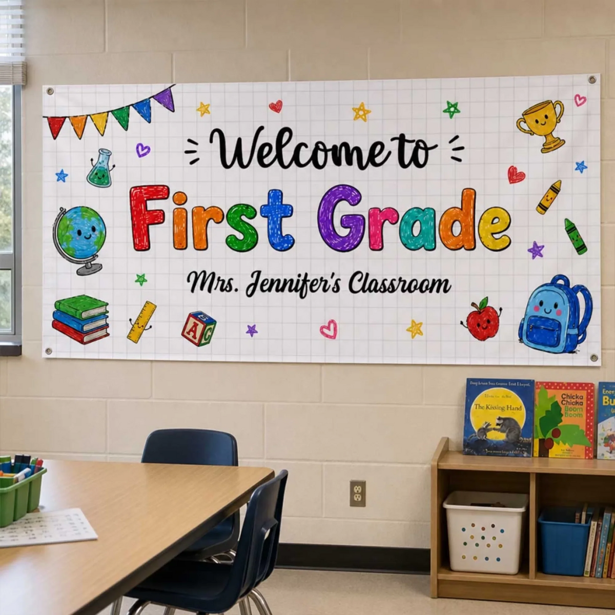 Classroom Decor Teaching With Heart - Personalized Polyester Outdoor Banner - Back To School Gift For Teacher, Educator
