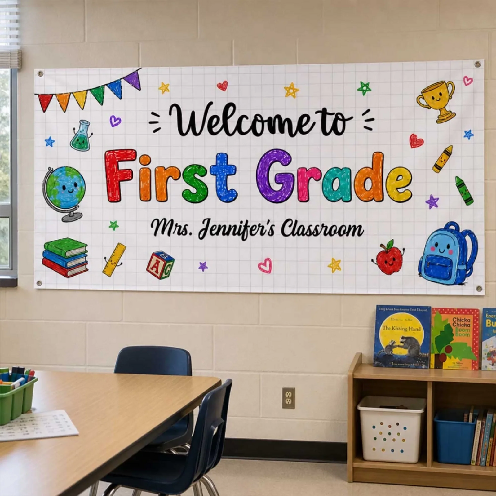 Classroom Decor Teaching With Heart - Personalized Polyester Outdoor Banner - Back To School Gift For Teacher, Educator