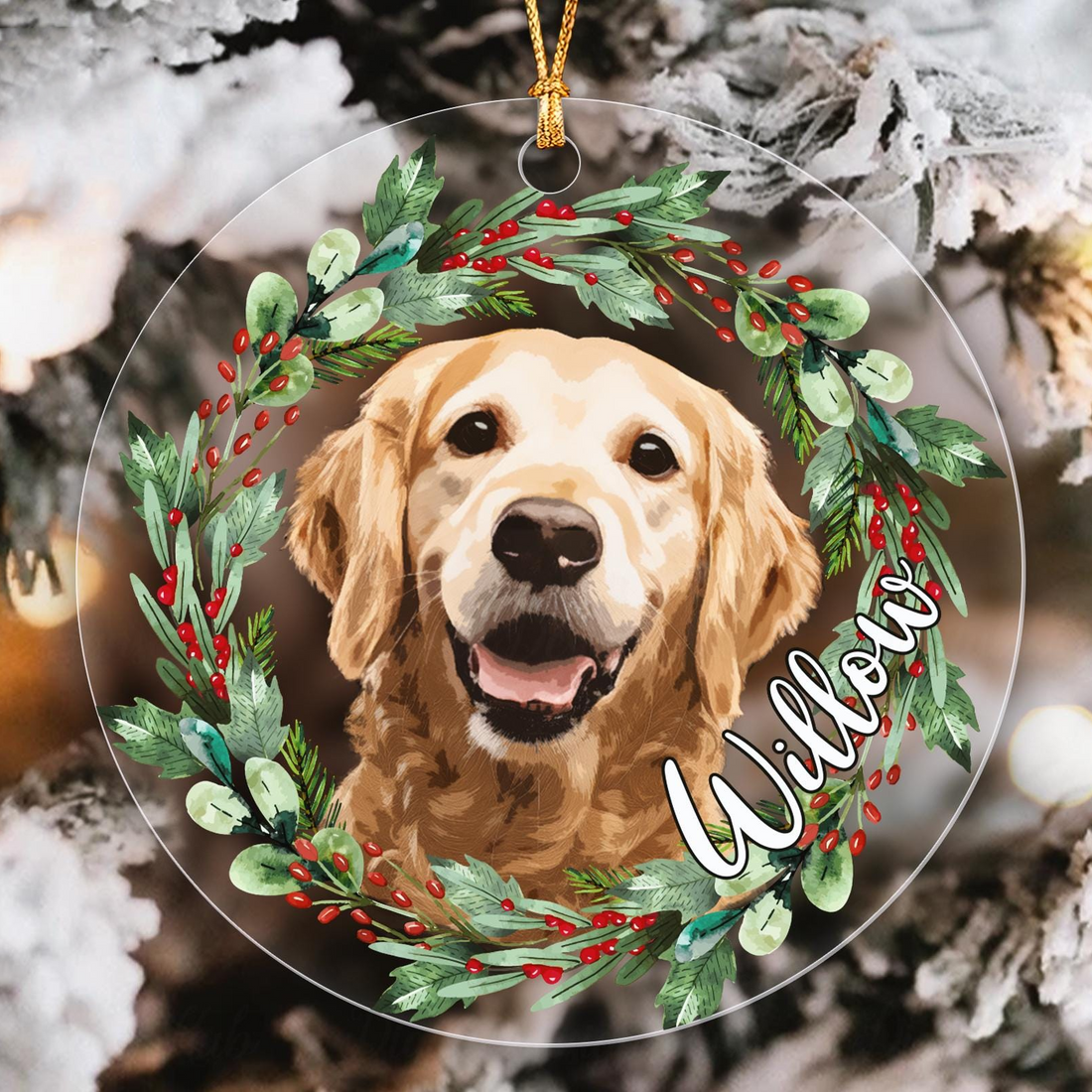 Custom Photo Dog/Cat Portrait - Personalized Circle Acrylic Ornament - Christmas Gift For Pet Loss, Sympathy Gift for Cat, Dog Lovers