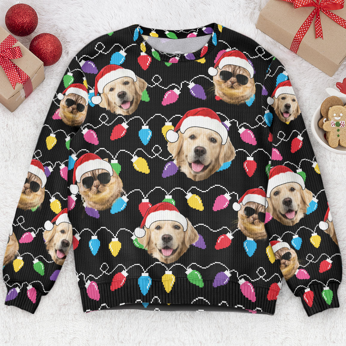 Custom Photo Christmas Family Pet Funny Xmas Leds - Personalized Ugly Sweater | Sweatshirt | Funny Christmas Gifts for Pet Lovers