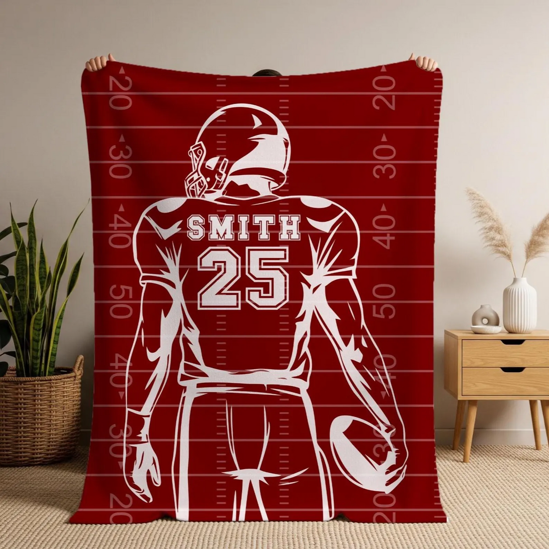 Custom Name & Number Football - Personalized Custom Blanket - Gift for Football Player, Football Gift For Him
