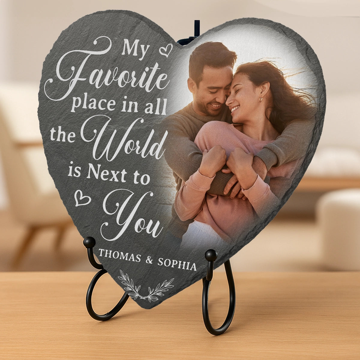 Custom Photo My Favorite Place In All The World Is Next To You - Personalized Heart Shaped Stone - Gift For Her/Him, Husband/Wife, Couples on Anniversary, Valentine's Day