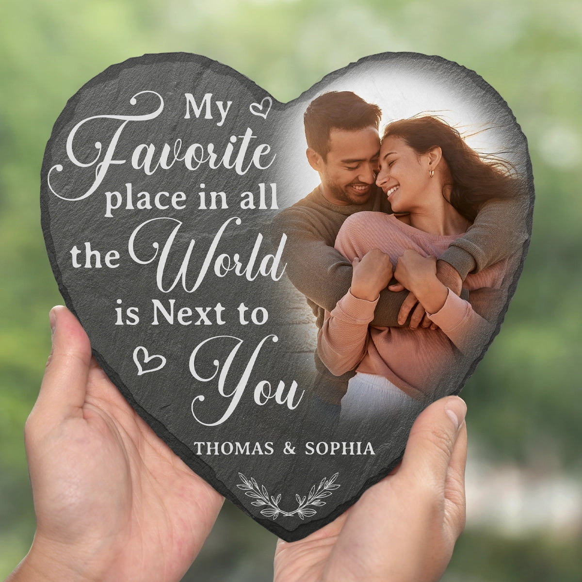 Custom Photo My Favorite Place In All The World Is Next To You - Personalized Heart Shaped Stone - Gift For Her/Him, Husband/Wife, Couples on Anniversary, Valentine's Day