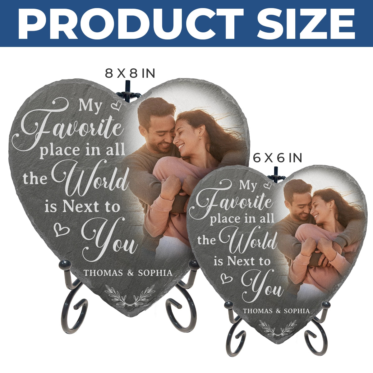Custom Photo My Favorite Place In All The World Is Next To You - Personalized Heart Shaped Stone - Gift For Her/Him, Husband/Wife, Couples on Anniversary, Valentine's Day