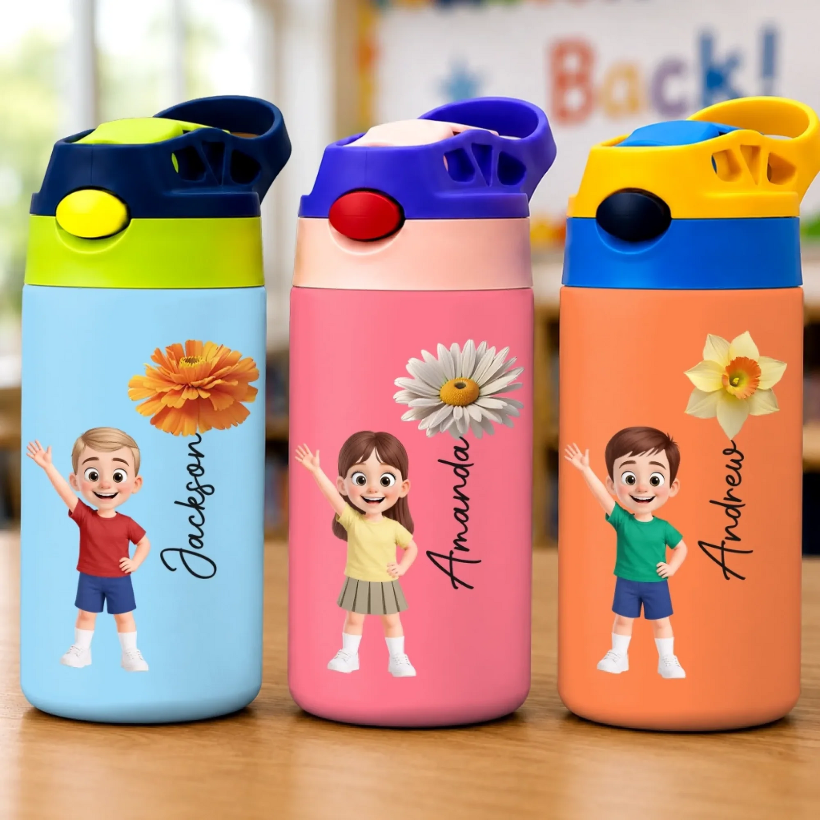 New Year New Adventures Kids Back To School - Personalized Kids Insulated Water Bottle - Gift For Back To School, First Day of School - Student, Son, Daughter | Kindergarten, Pre-K, Preschool