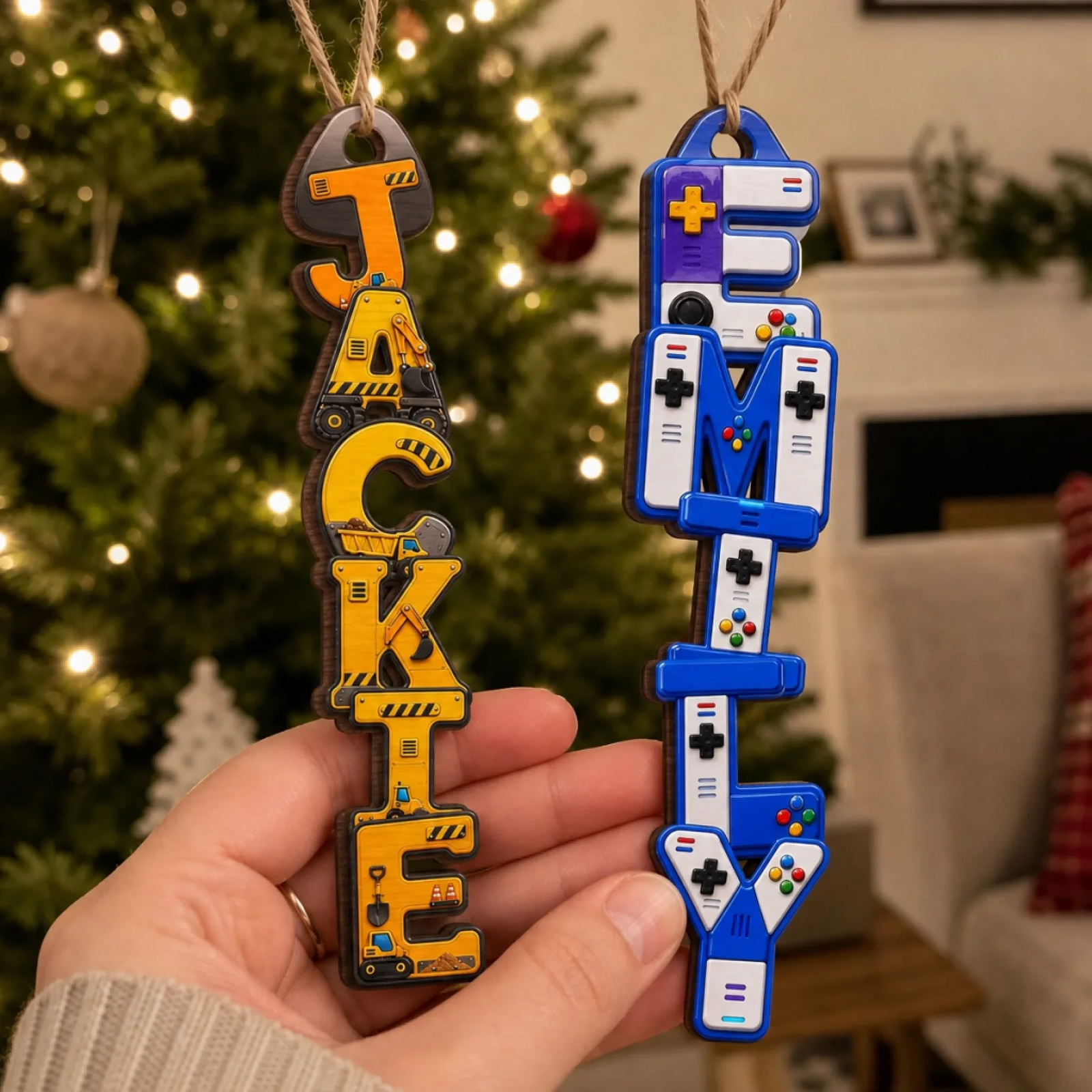 Custom Letter Level Up Your Daily Fun - Personalized Wood Ornament - Christmas Gifts For Mom, Dad, Brother, Sister, Kids, Sports Fans, Sports Lovers