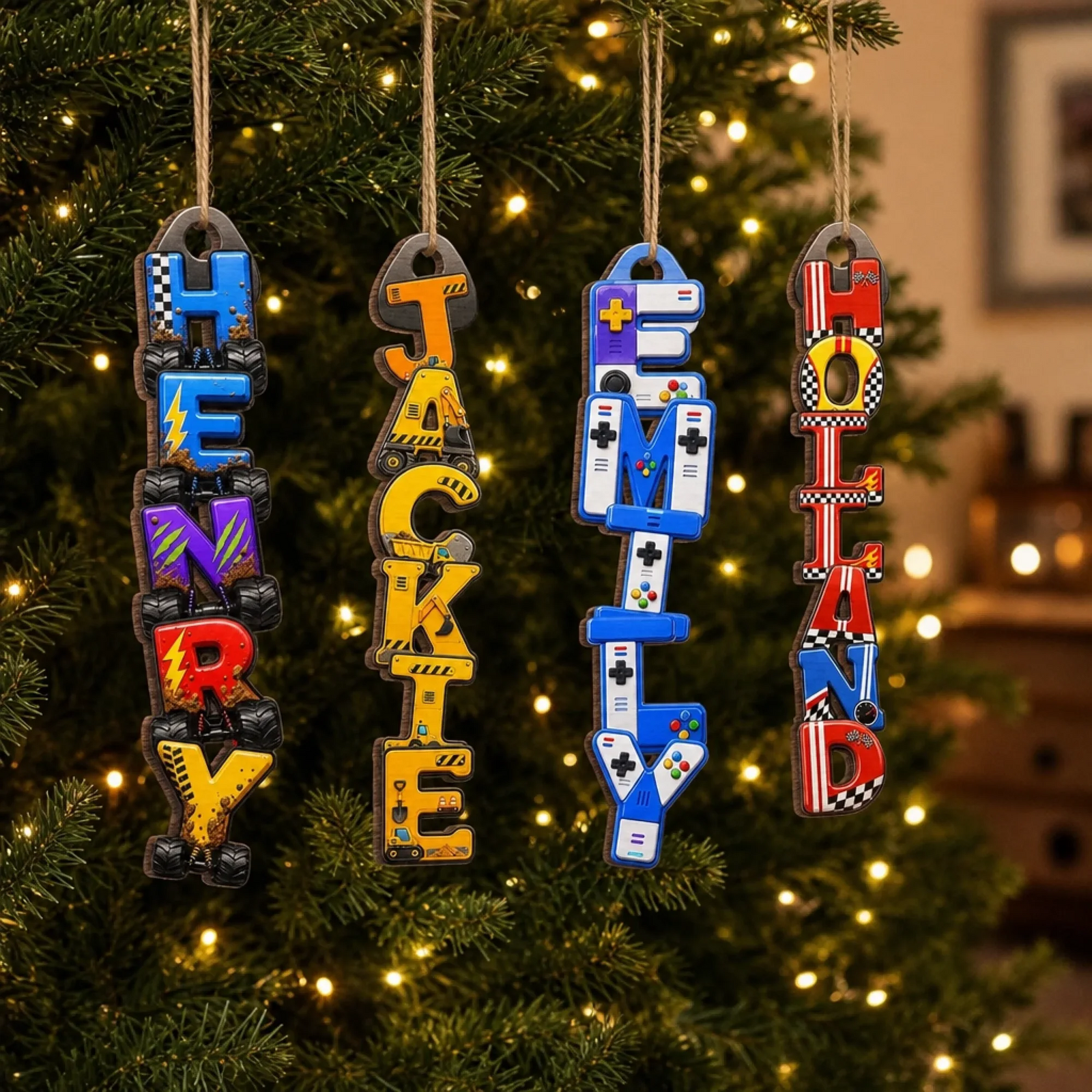 Custom Letter Level Up Your Daily Fun - Personalized Wood Ornament - Christmas Gifts For Mom, Dad, Brother, Sister, Kids, Sports Fans, Sports Lovers