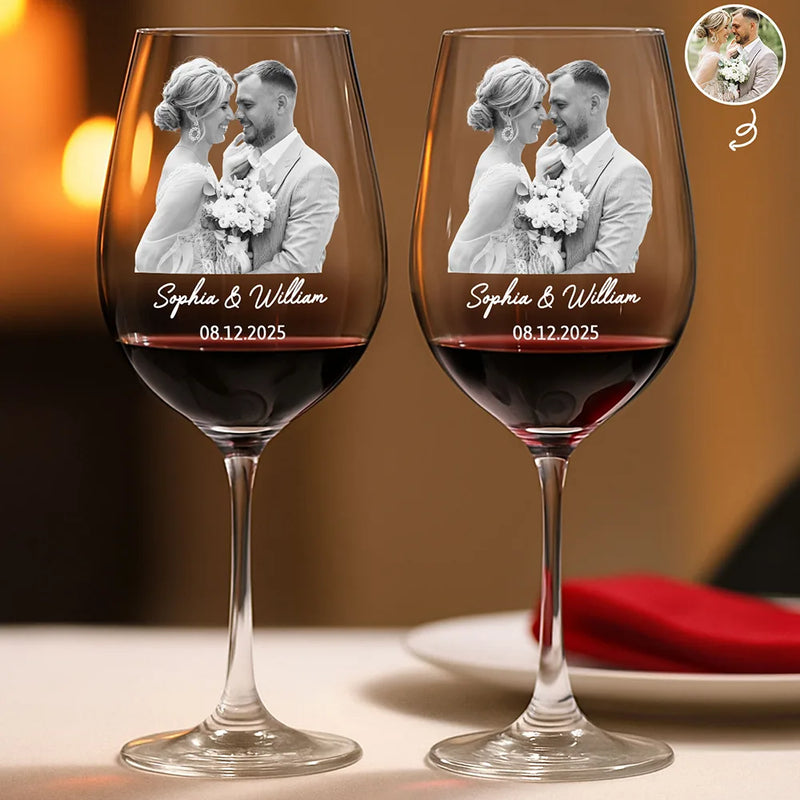 Custom Photo Couples Anniversary personalized red wine glass, main view