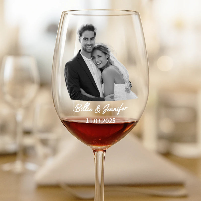 Custom Photo Couples Anniversary personalized red wine glass, alternate view 2