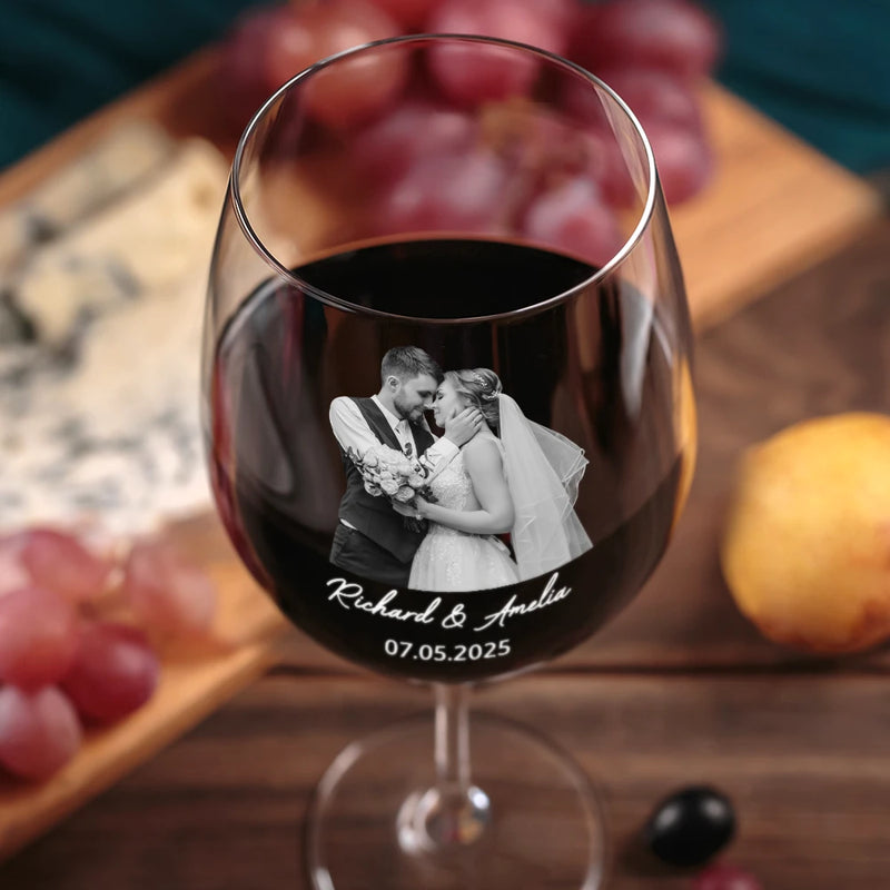 Custom Photo Couples Anniversary - Personalized Wine Glass - Gift For Her/Him, Husband/Wife, Couples on Anniversary, Valentine's Day