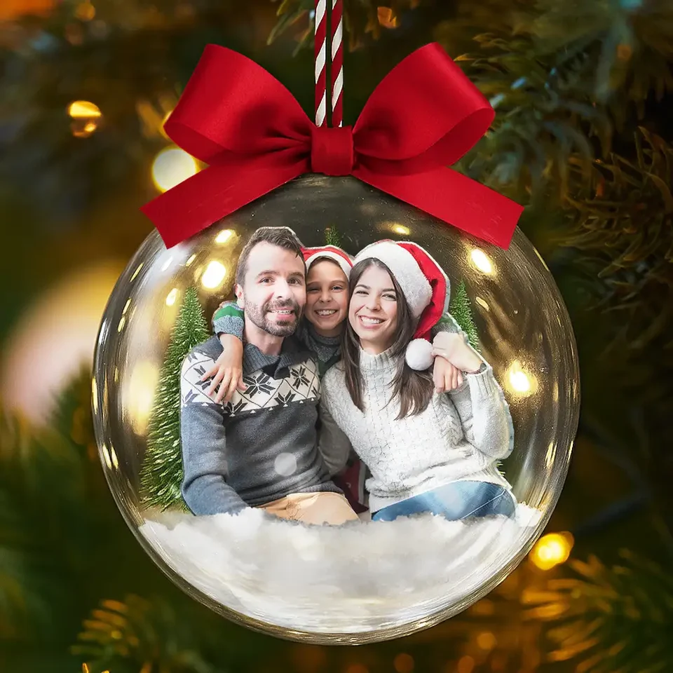 Custom Photo Family Is The Greatest - Personalized Ball Ornament - Christmas Gifts For Mom, Dad, Brother, Sister