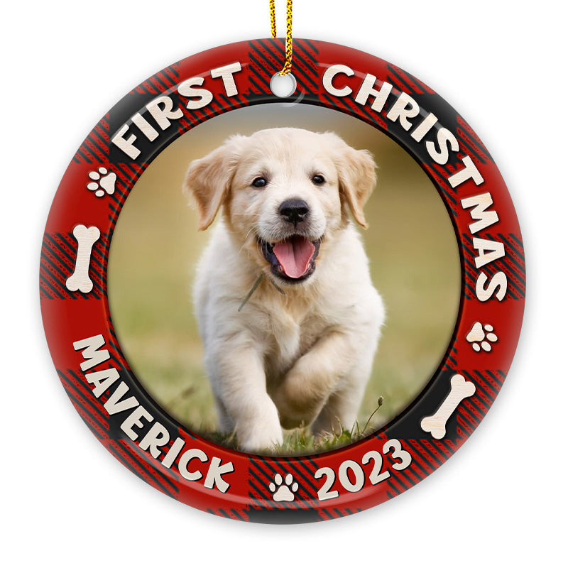 Custom Photo First Christmas Dog & Cat - Personalized Circle Ceramic Ornament - Christmas Gift for Dog Lovers, Cat Lovers, Pet Lovers