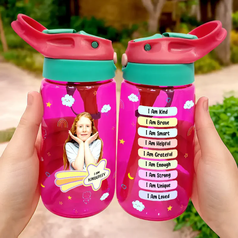 Custom Photo I Am Affirmations - Personalized Kids Water Bottle With Straw - Gift For Back To School, First Day of School - Student, Son, Daughter | Kindergarten, Pre-K, Preschool