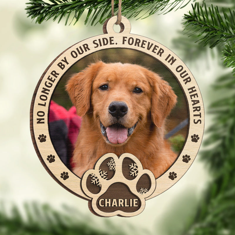 Custom Photo No Longer By Our Side, Forever In Our Hearts Pet Memorial custom shaped wood ornament, main view