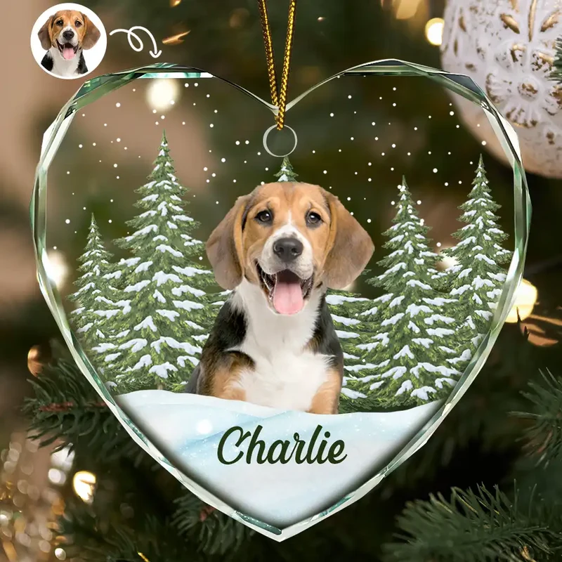 Custom Photo Pet Face Dog Cat Memorial - Personalized Heart Shaped Glass Ornament - Sympathy Gift For Pet Owners, Pet Lovers