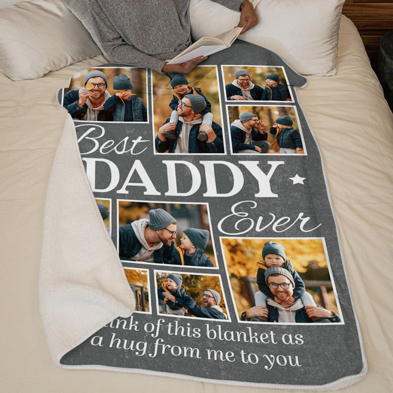 Custom Photo You Are My Greatest Gift fleece blanket, spread across a bed