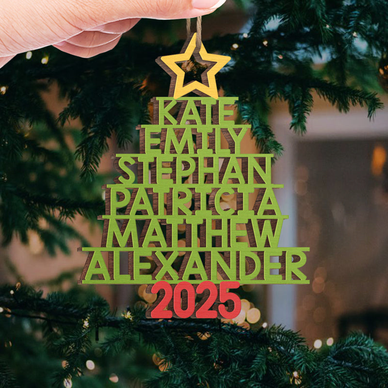 Custom Names Family Christmas Tree Ornament - Personalized Wood Ornament - Christmas Gift for Family Members