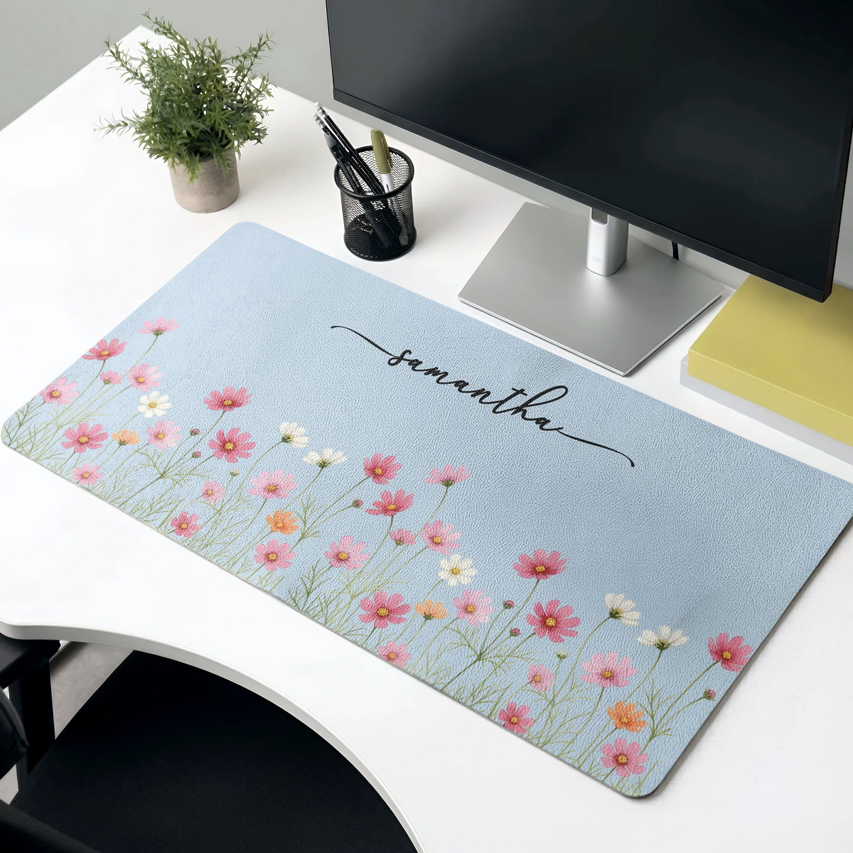 Custom Birth Flower & Name - Personalized Desk Mat - Gift For Her, Coworkers, Friends, Teacher