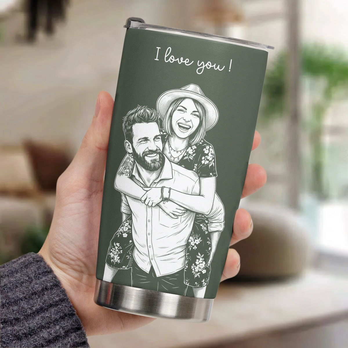 Custom Couple Photo Sketch Line Art - Personalized Custom 20oz Fat Tumbler Cup - Gift For Her/Him, Husband/Wife, Couples on Anniversary, Valentine's Day