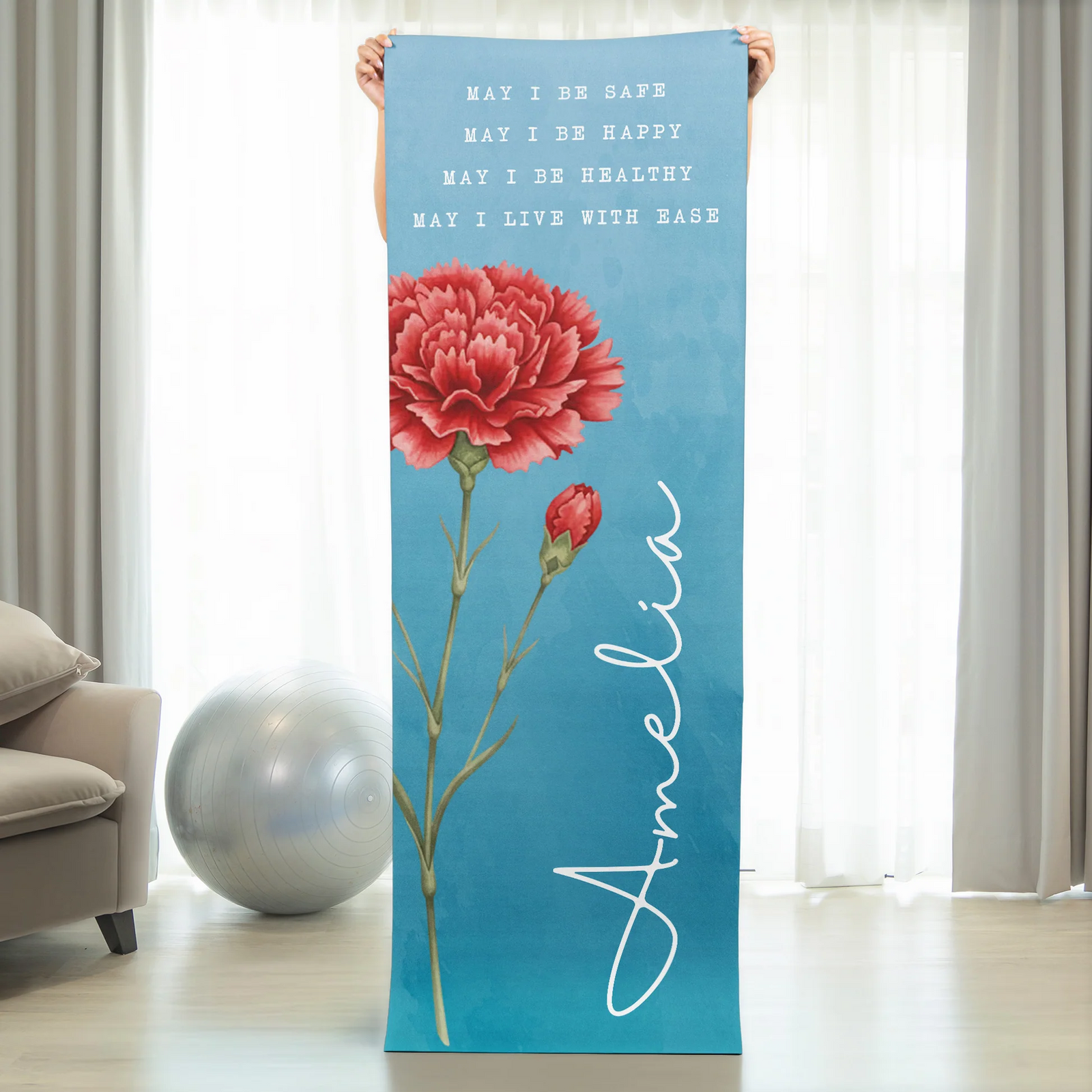 Custom Name Birth Flower - Personalized Yoga Mat - Gift For Yourself, Women, Yoga Lovers