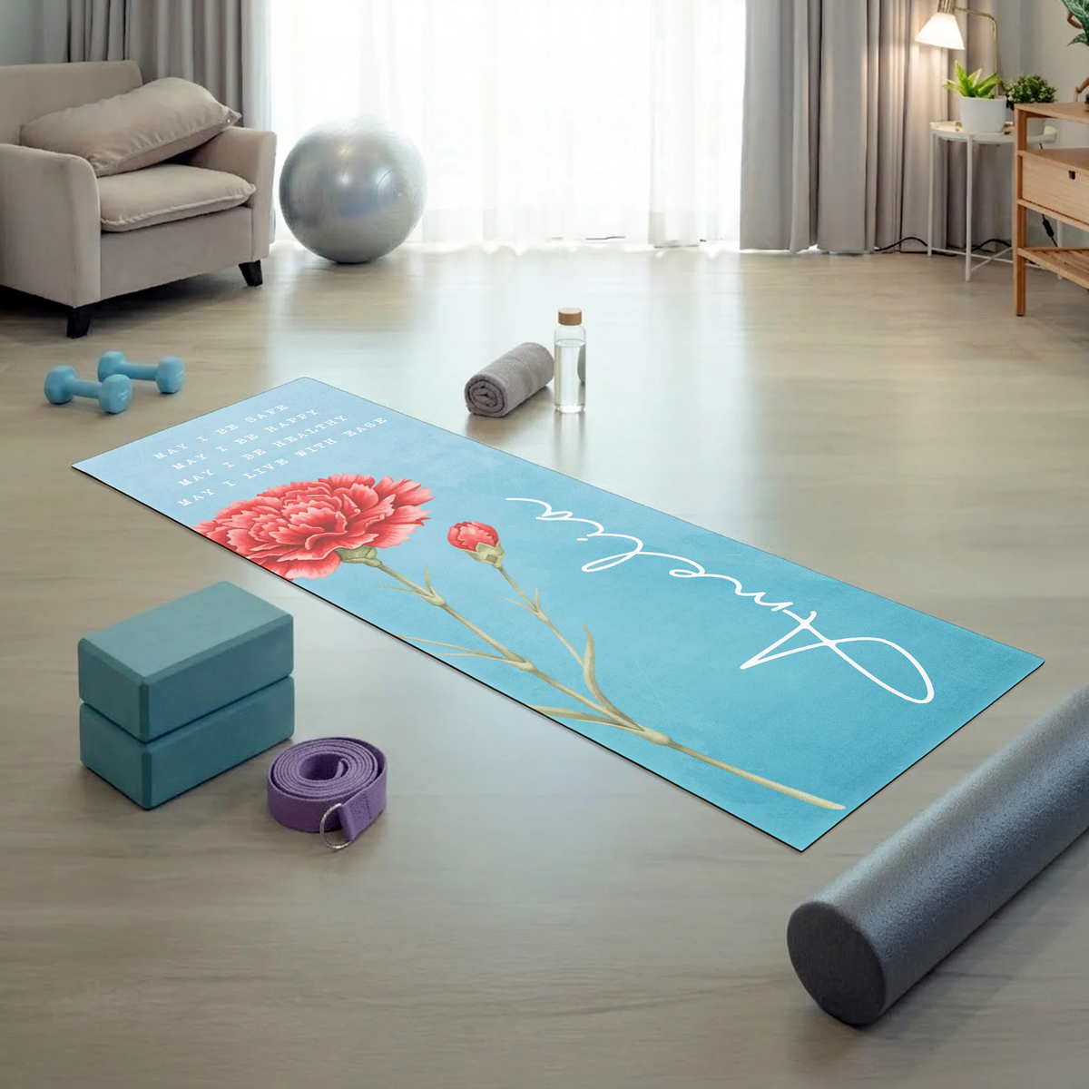 Custom Name Birth Flower - Personalized Yoga Mat - Gift For Yourself, Women, Yoga Lovers