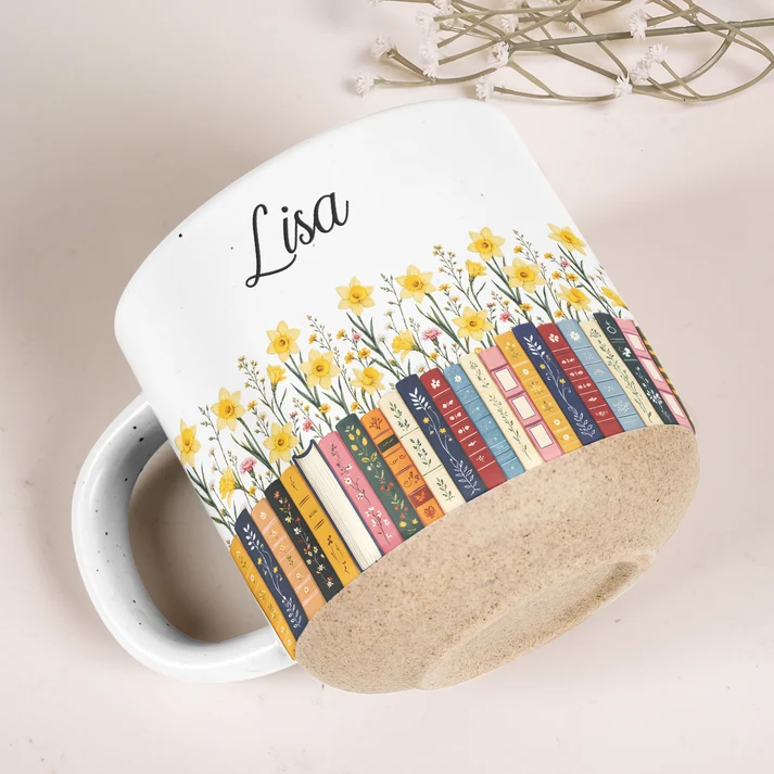 Book Lovers Birth Month Flowers In Bloom - Personalized Pottery Mug - Gift For Book Lovers, Bookworms, Readers