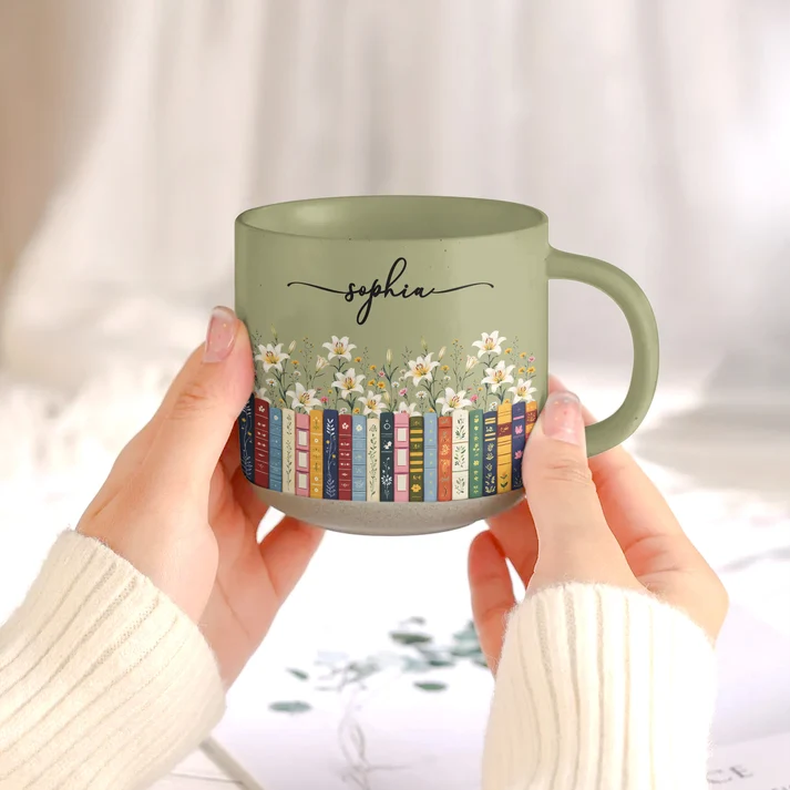 Book Lovers Birth Month Flowers In Bloom - Personalized Pottery Mug - Gift For Book Lovers, Bookworms, Readers
