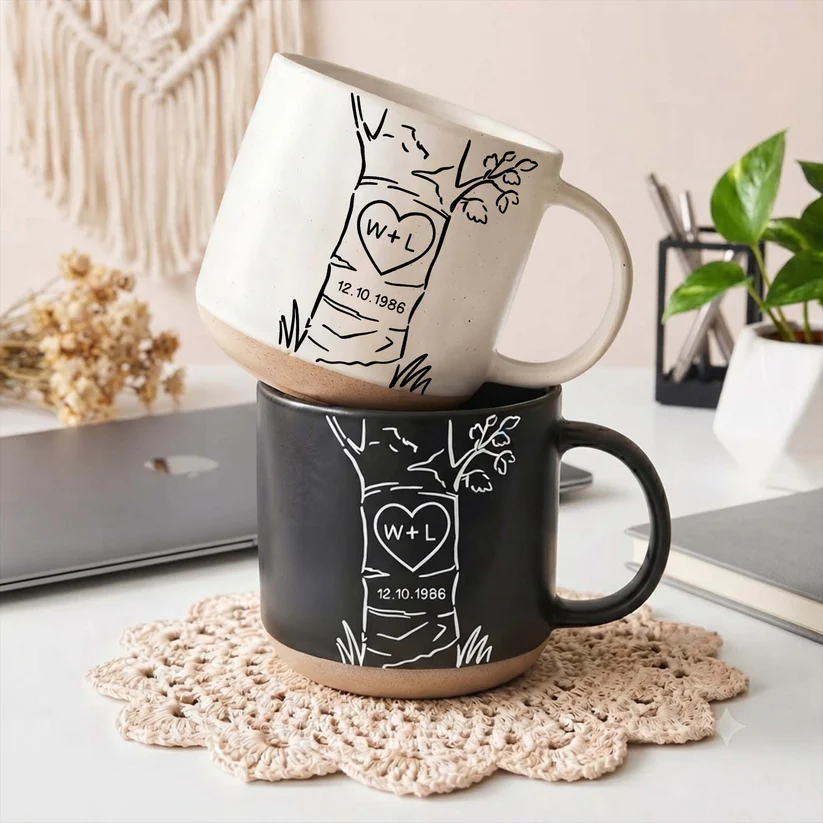 Custom Name & Date Anniversary Gifts For Couple - Personalized Pottery Mug - Wedding, Anniversary Gift For Couples, Wife/Husband