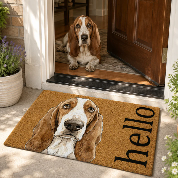 Custom Photo Pencil Sketch Hello Dog Cat - Personalized Doormat - Personalized Gift for Dog Lovers, Cat Lovers, Pet Lovers