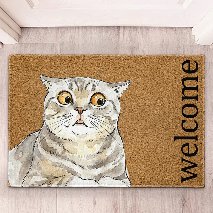 Custom Photo Pencil Sketch Hello Dog Cat - Personalized Doormat - Personalized Gift for Dog Lovers, Cat Lovers, Pet Lovers
