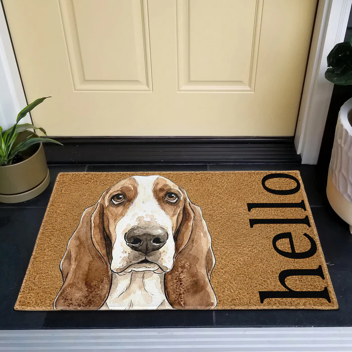 Custom Photo Pencil Sketch Hello Dog Cat - Personalized Doormat - Personalized Gift for Dog Lovers, Cat Lovers, Pet Lovers