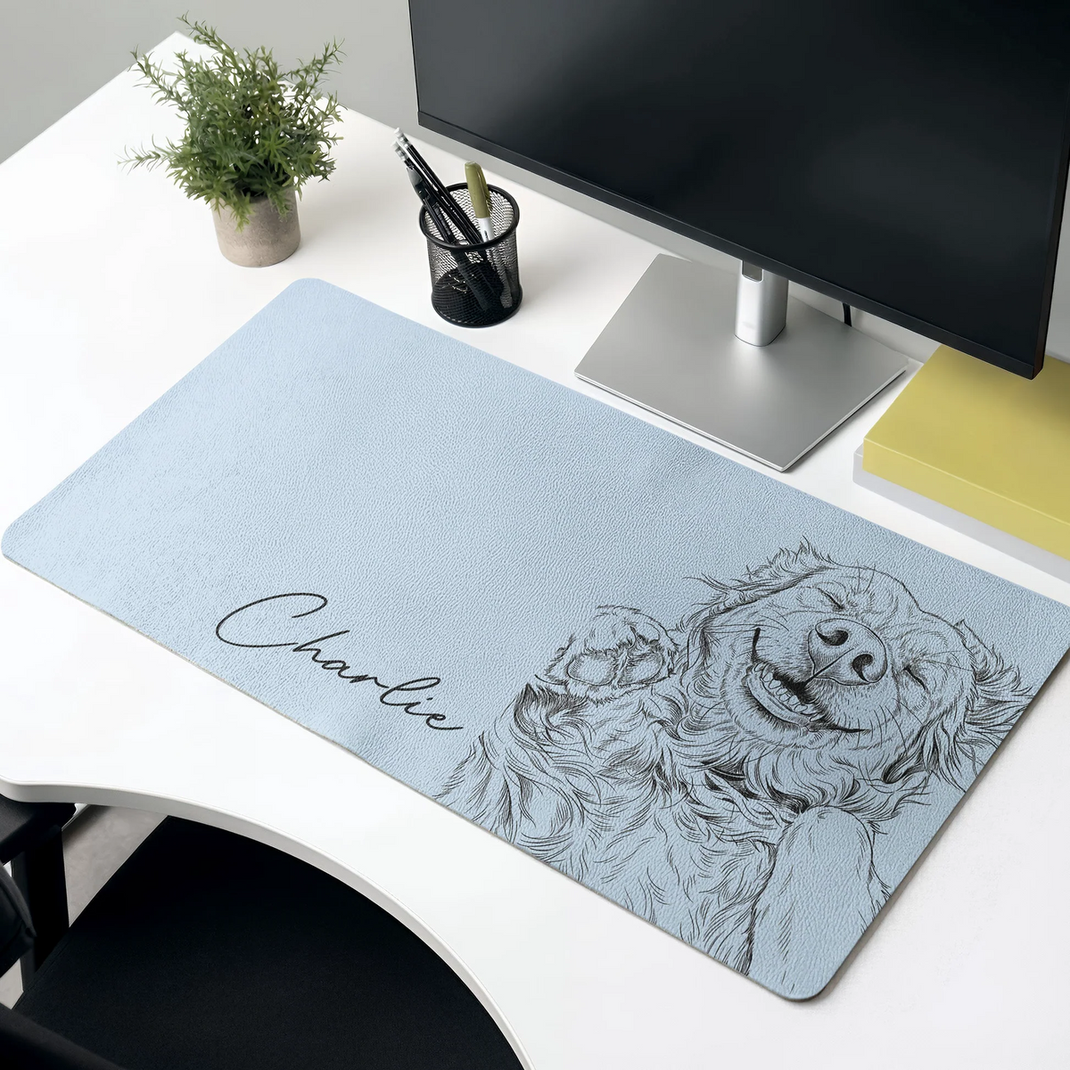 Custom Photo Sketch Line Art Dog/Cat Portrait - Personalized Desk Mat - Gift For Dog Lovers, Cat Lovers, Pet Lovers