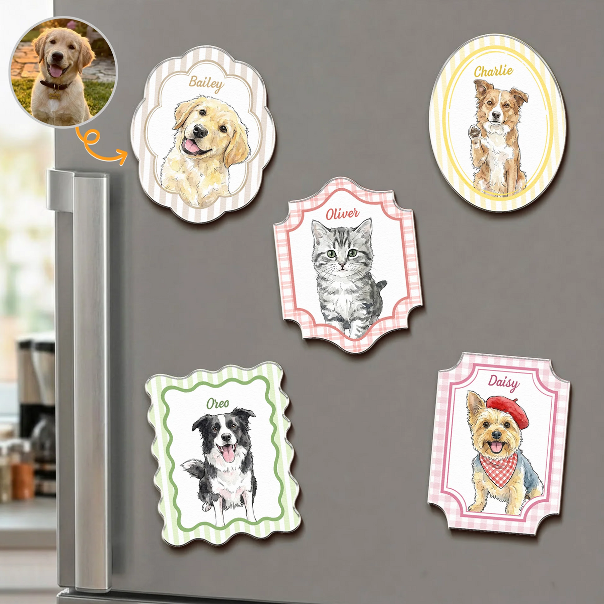 Custom Pet Portrait Watercolor - Personalized Acrylic Fridge Magnet - Gifts For Pet Owners, Dog Lovers, Cat Lovers