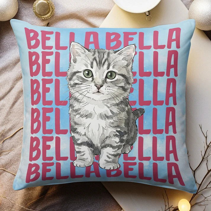 Custom Photo Pet Portrait & Name Watercolor Style - Personalized Custom Pillow - Gift for Dog Lovers, Cat Lovers, Pet Lovers