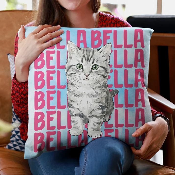 Custom Photo Pet Portrait & Name Watercolor Style - Personalized Custom Pillow - Gift for Dog Lovers, Cat Lovers, Pet Lovers