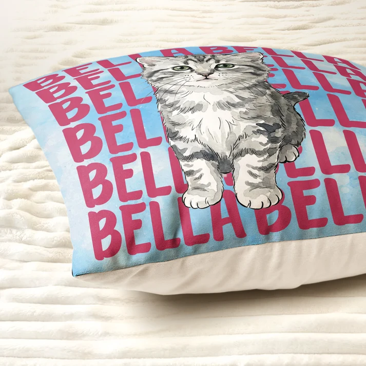 Custom Photo Pet Portrait & Name Watercolor Style - Personalized Custom Pillow - Gift for Dog Lovers, Cat Lovers, Pet Lovers